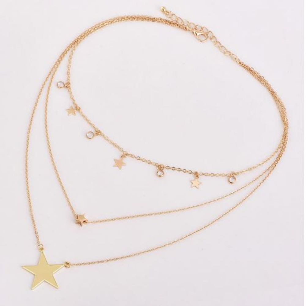 Boho 3 Layer Moon and Stars Necklace - Picture 5 of 8
